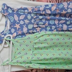 Carter's Green Floral Sundress and Childrens Place Blue Sea Life Dress Set.